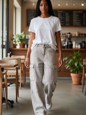 NWT Altar’d State Cream and Tan Striped Cargo Pants